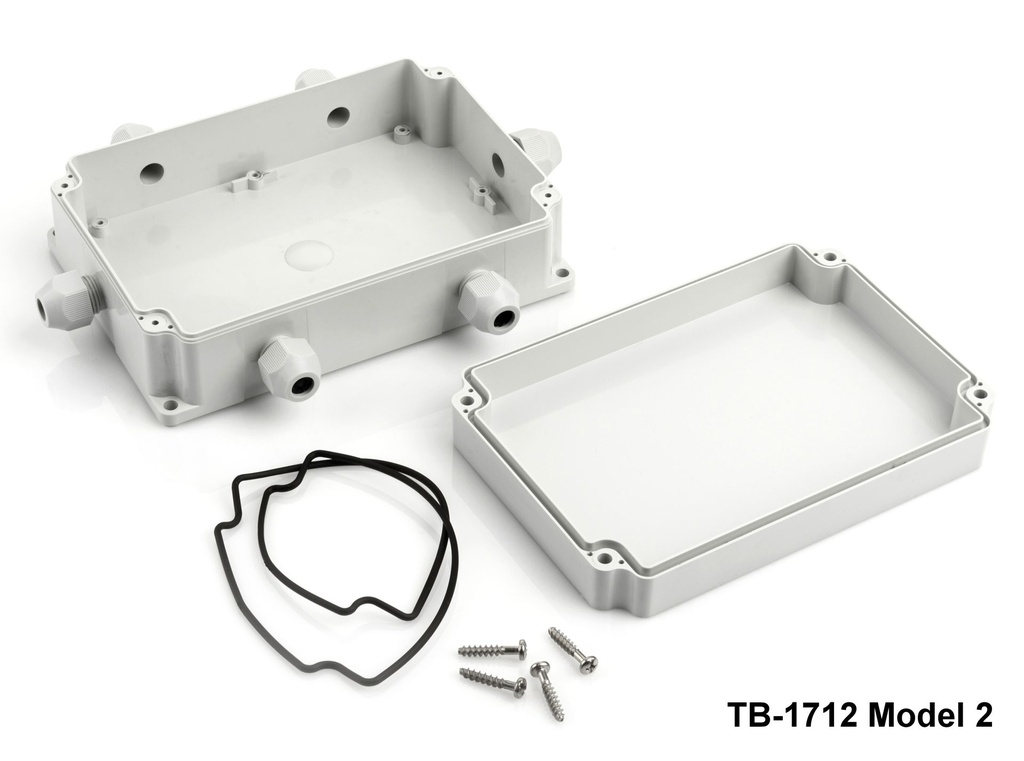 [tb-1712-m2-0-g-v0] Caja ip-67 tb-1712 con prensaestopas moldeado ( gris claro, modelo 2, v0)
