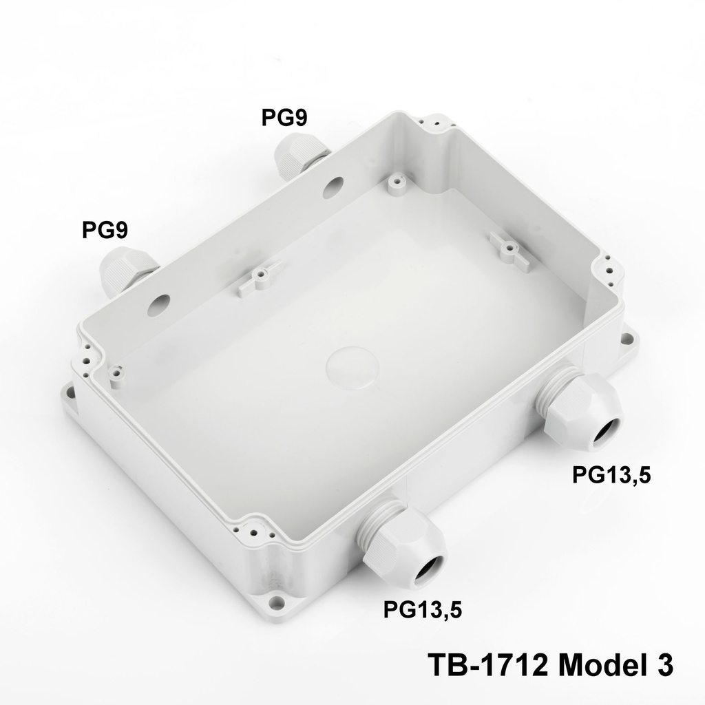[TB-1712-M3-0-G-V0] TB-1712 IP-67 エンクロージャ、モールドオンケーブルグランド付き（ライトグレー、モデル3、V0）