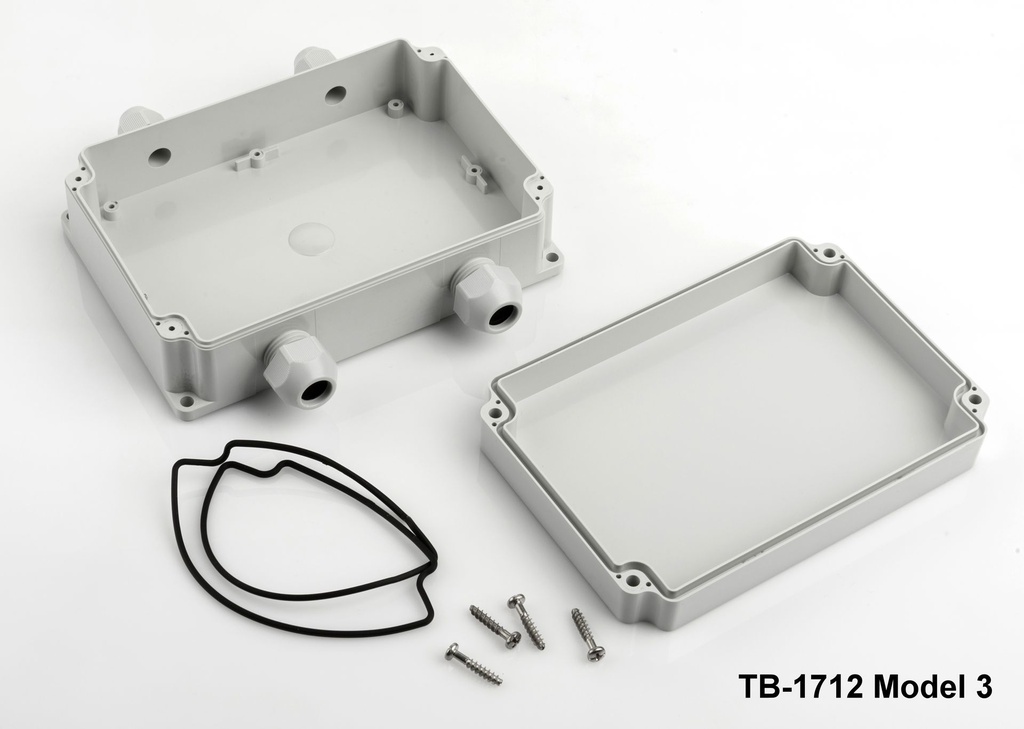 [tb-1712-m3-0-g-v0] Caja ip-67 tb-1712 con prensaestopas moldeado ( gris claro, modelo 3, v0)