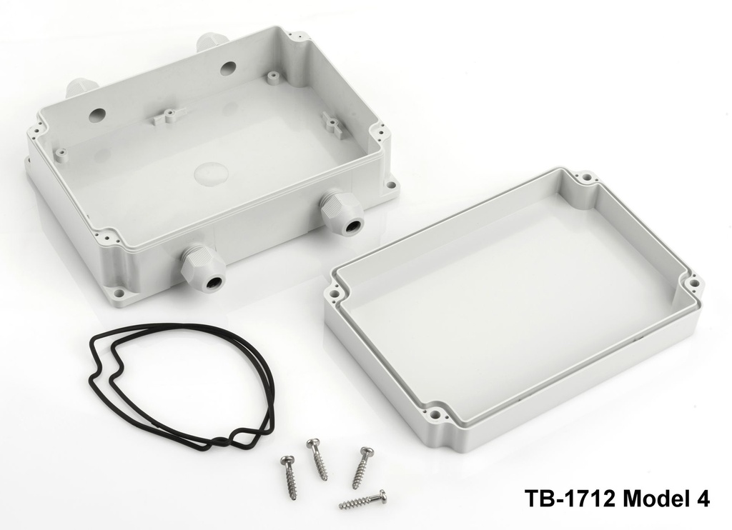 [tb-1712-m4-0-g-v0] Caja ip-67 tb-1712 con prensaestopas moldeado ( gris claro, modelo 4, v0)