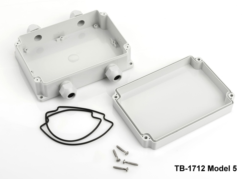 [tb-1712-m5-0-g-v0] tb-1712 caixa ip-67 com bucim moldado (cinzento claro, modelo 5, v0)