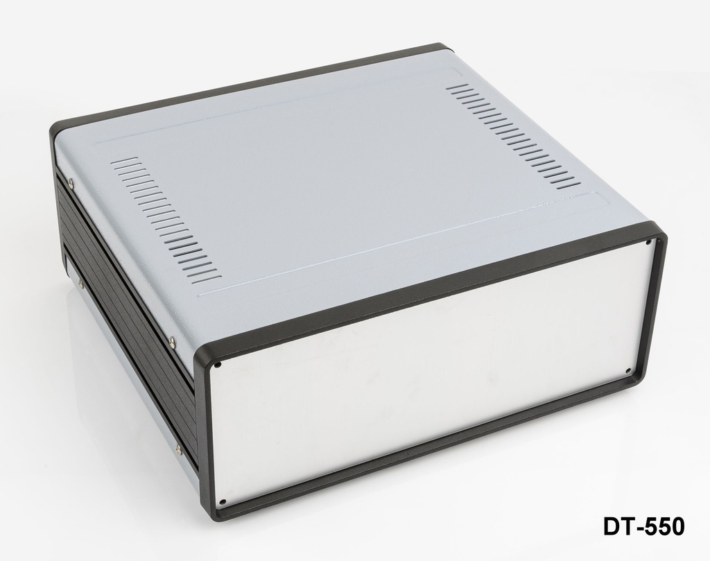 [dt-550-0-0-d-a] Aluminiowa obudowa biurkowa DT-550 (ciemnoszara, z płytą montażową, płaski panel, bez wentylacji)