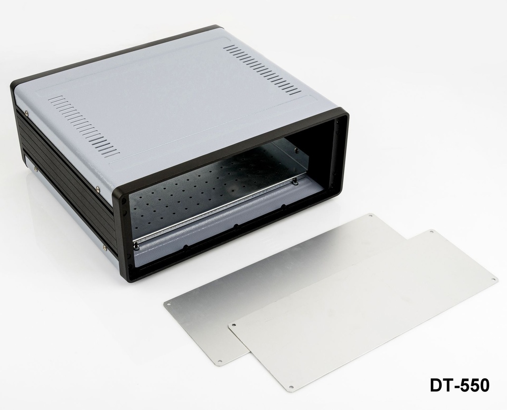 DT-550 Aluminium Desktop Enclosure (Dark Gray, with Mounting Plate, Flat Panel, w Ventilation) 12985