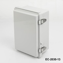 [EC-2030-13-13-0-G-0] حاويات EC-2030 IP-67 البلاستيكية المفصلية (رمادي فاتح، ABS، مع لوحة تركيب، غطاء مسطح، سمك 130 مم)