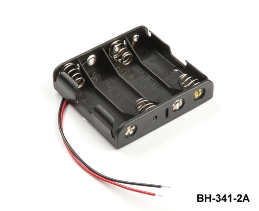 [BH-341-2A] 4個UM-3 / AAサイズバッテリーホルダー（サイドバイサイド）（有線）