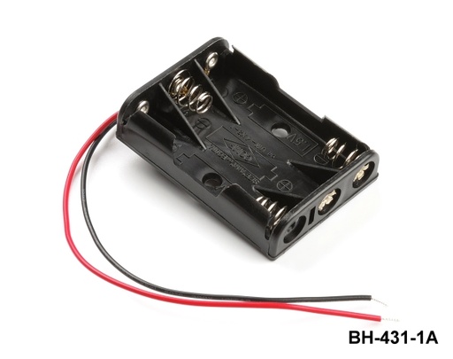 [BH-431-1A] Portapilas de 3 piezas de tamaño UM-4 / AAA (lado a lado) (con cable)