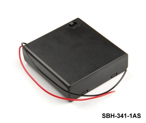 [SBH-341-1AS] 4個UM-3 / AAサイズバッテリーホルダー（サイドバイサイド）（有線）（W.スイッチ）（カバー付き）