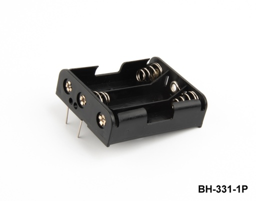 [BH-331-1P] 3 бр. държачи за батерии с размер UM-3 / AA (един до друг) (щифт за печатни платки)